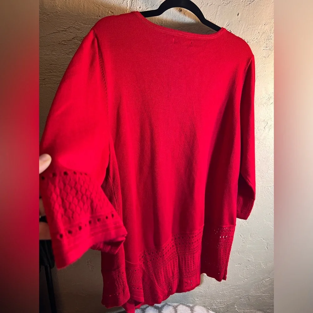 Kim Rogers Red Crochet Sweater 1X holiday